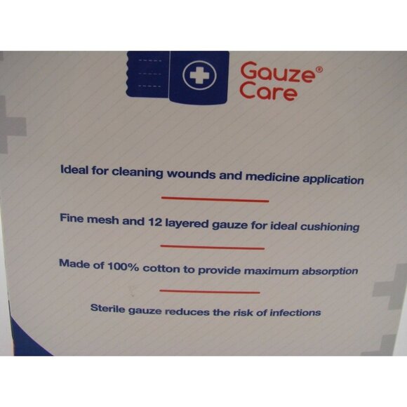 NEW Box Gauze Care Sterile Pads 100 Ct 4x4 Individual 12 Ply Wounds Dressing Cut - Picture 5 of 9